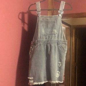POL grey distressed overall dress
